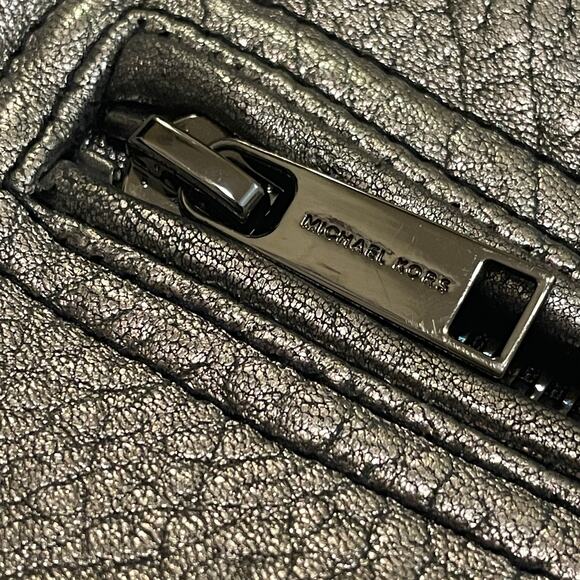 Michael Kors Metallic Silver Leather Jacket | Womens M, Moto Style EUC MSRP $595 - Picture 5 of 12